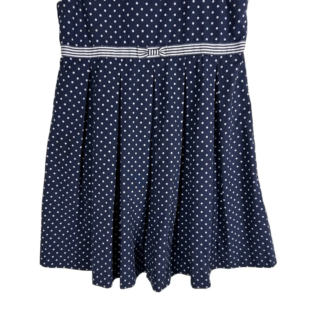 Gymboree Girls Navy Blue White Polka Dot Pleated Sleeveless Dress Size 7